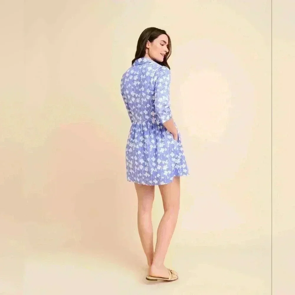 UNTUCKit Stretch Cotton Demi Shirt Dress Blue White Floral Size XS Women's - Picture 4 of 11